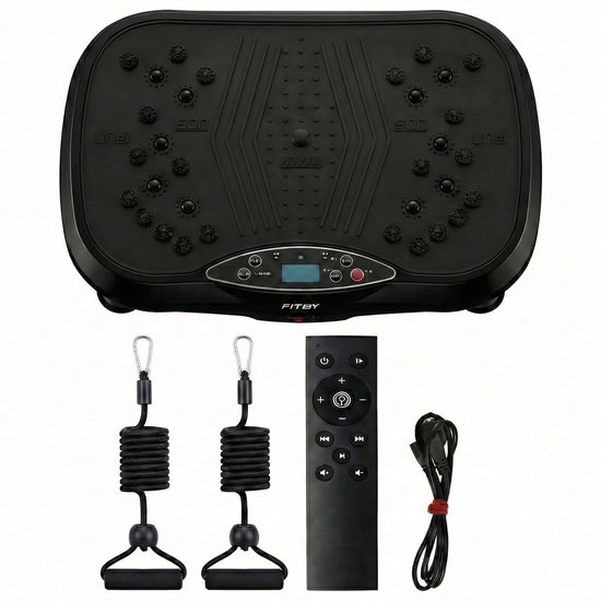 Fitby Trilplaat - Trilplaat Fitness - Powerplate - Inc. weerstandbanden en handvatten - Met Afstandsbediening - 3 Trainingsstanden - 120 Snelheidsniveaus - Zwart