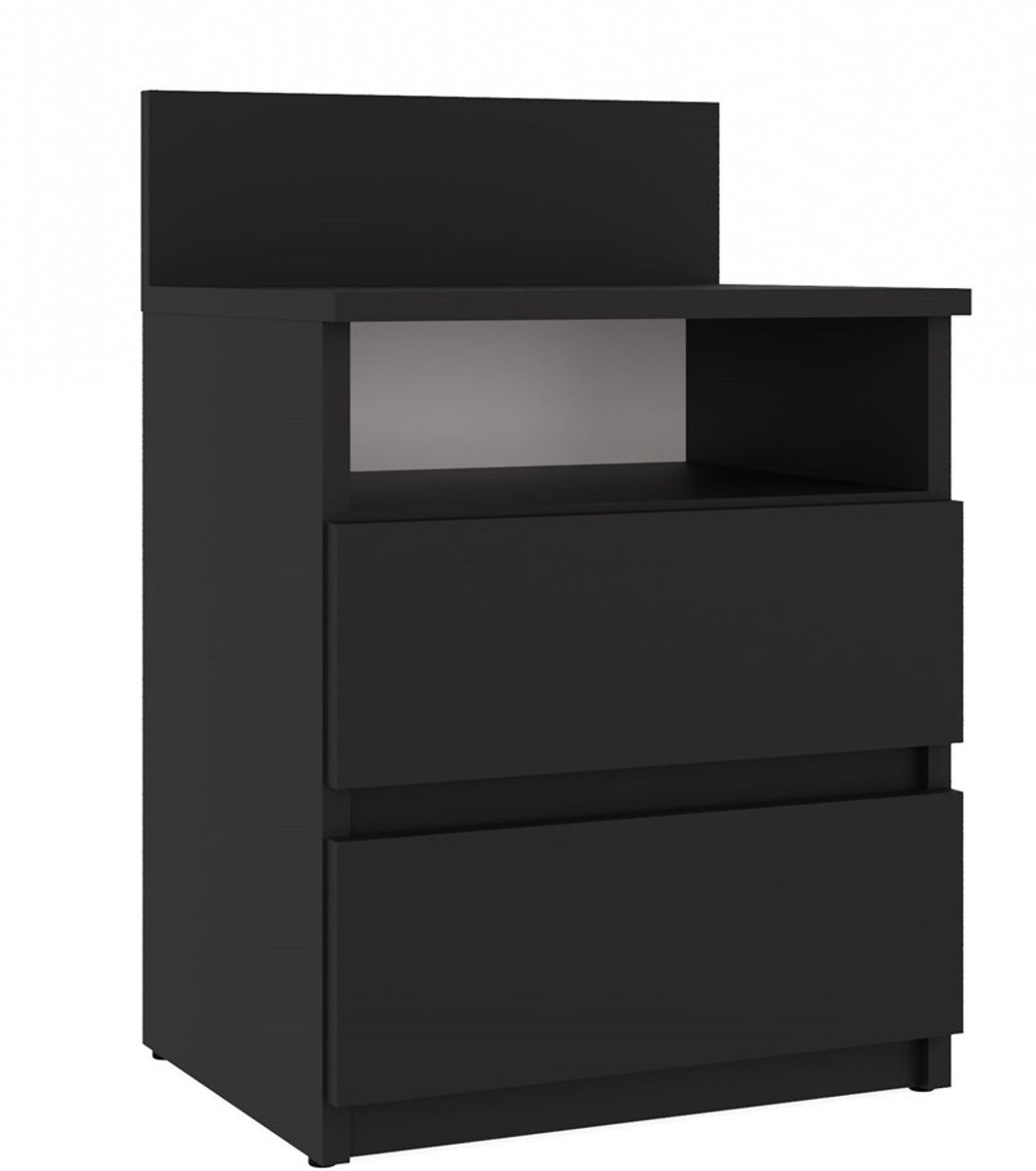 Malwa - Nachtkastje - 2 lades - Minimalistisch design - Greeploos - Zwart