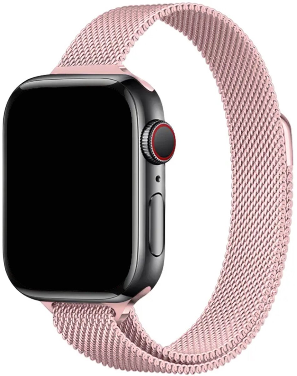 Stravo Slim Milanees bandje Geschikt voor Apple Watch 46mm (Series 10/11), 45mm (Series 7/8/9), 44mm (Series 4/5/6, SE 1/2/3), 42mm (Series 1/2/3), 49mm (Ultra 1/2/3) - Elegant en verfijnd Milanese Horlogeband met magnetische sluiting - Licht roze