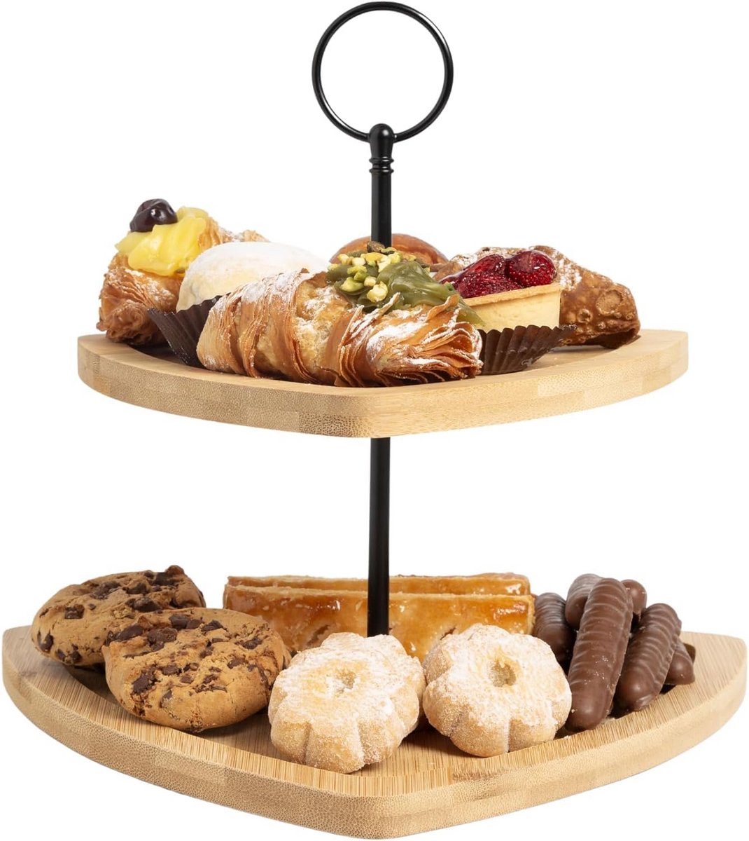 Houten Etagère voor Taarten en Fruit - 2 Driehoekige Plateau's