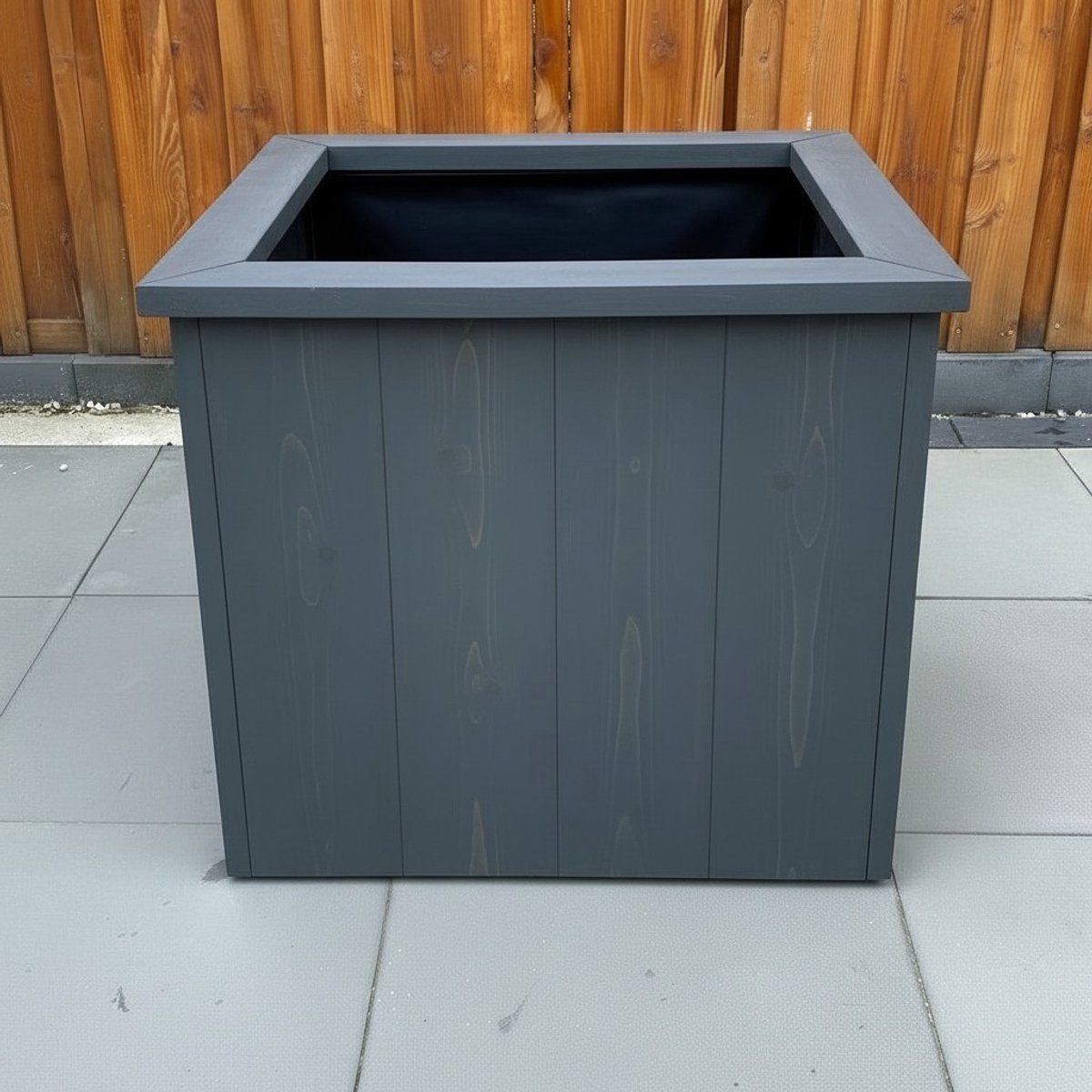 Handgemaakte Houten Plantenbak 75x75x80 - Steigerhout met worteldoek - Antraciet - Vierkante plantenbak voor tuin - Terras - Balkon - buiten - Luxe Bloembak
