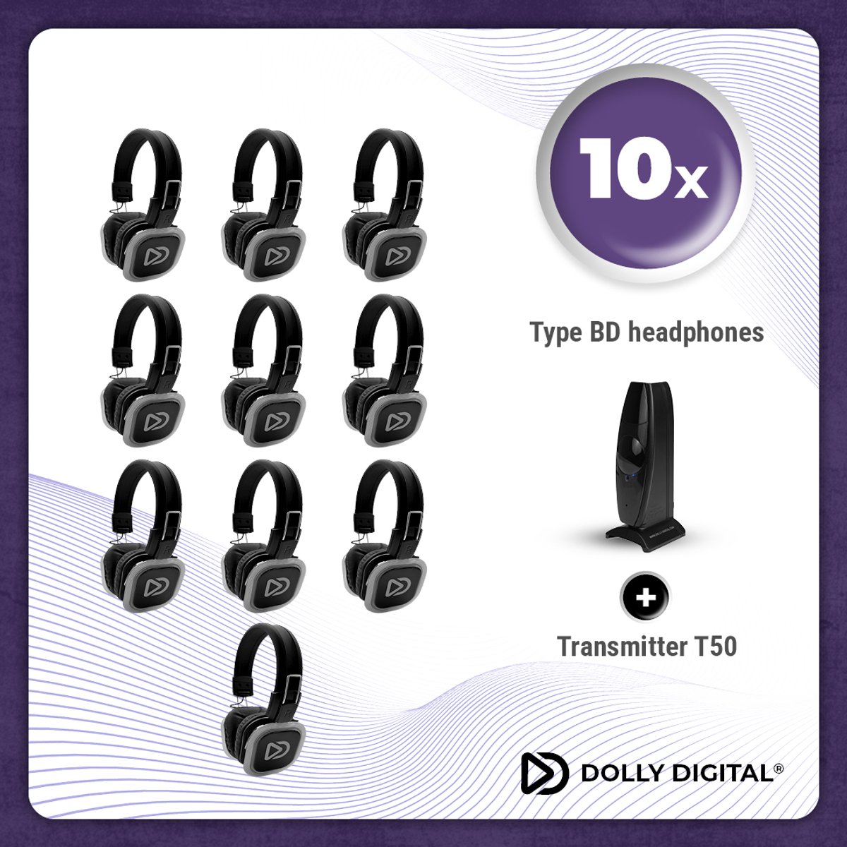(Model 2026) Complete Set 10x Dolly Digital© BD Draadloze Koptelefoons voor groepen + T50 Zender | Silent Disco
