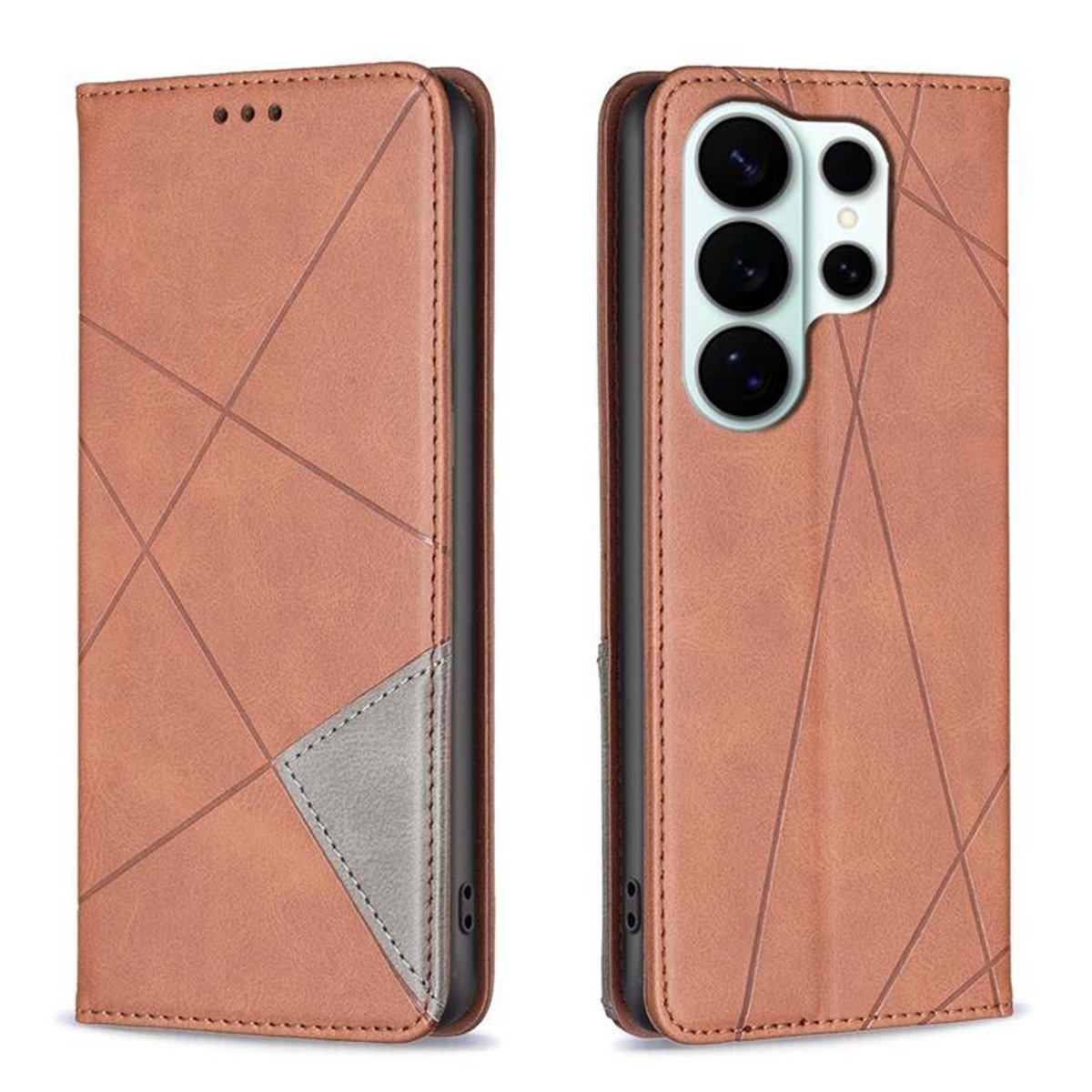 Mobigear Telefoonhoesje geschikt voor Samsung Galaxy S26 Ultra Hoesje | Mobigear Rhombus Slim Bookcase | Pasjeshouder voor 2 Pasjes | Telefoonhoesje voor Pinpas / OV Kaart / Rijbewijs - Bruin