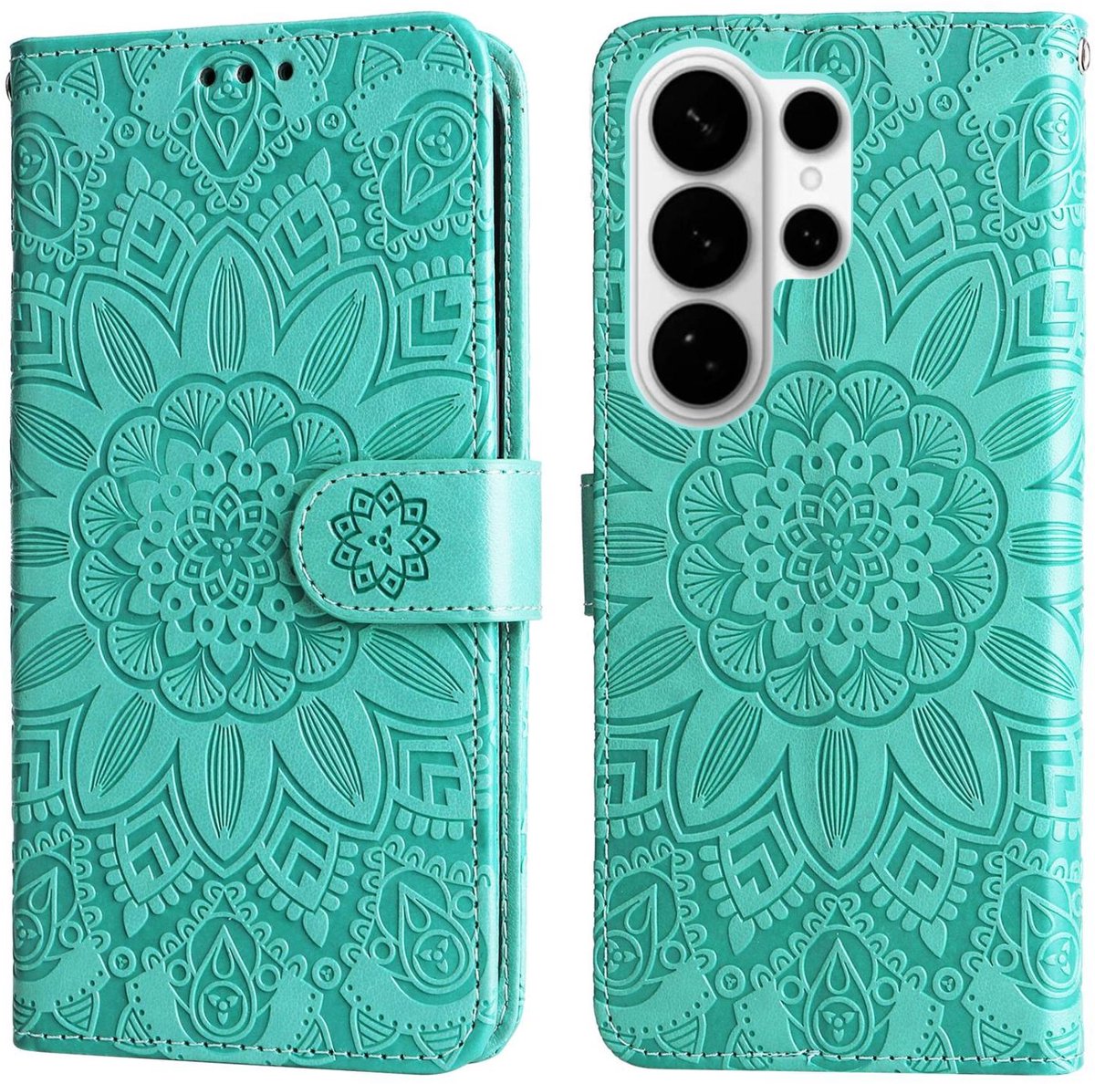 Mobigear Telefoonhoesje geschikt voor Samsung Galaxy S26 Ultra Hoesje | Mobigear Sunflower Bookcase Portemonnee | Pasjeshouder voor 3 Pasjes | Telefoonhoesje voor Pinpas / OV Kaart / Rijbewijs - Groen