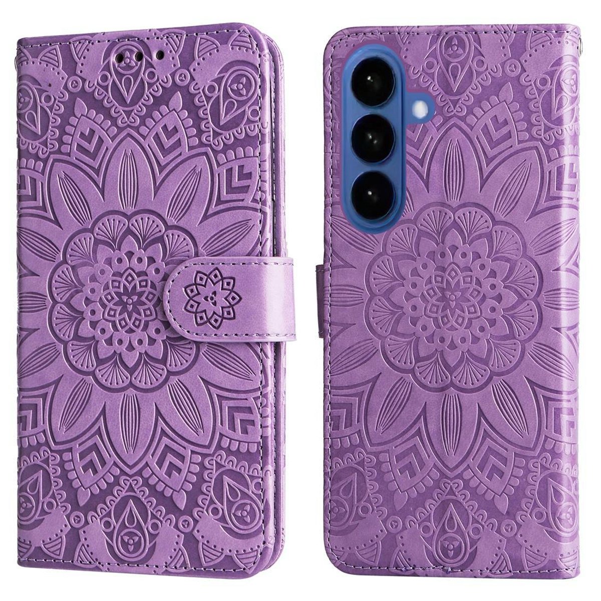 Mobigear Telefoonhoesje geschikt voor Samsung Galaxy S26 Plus Hoesje | Mobigear Sunflower Bookcase Portemonnee | Pasjeshouder voor 3 Pasjes | Telefoonhoesje voor Pinpas / OV Kaart / Rijbewijs - Paars