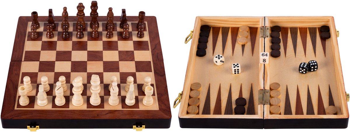 Longfield Schaak/backgammon opklapb essenhout 30 x 30 x 55 cm