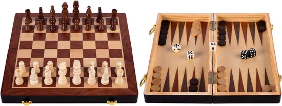 Jeu d'échec et de backgammon, coffret en bois sculpté