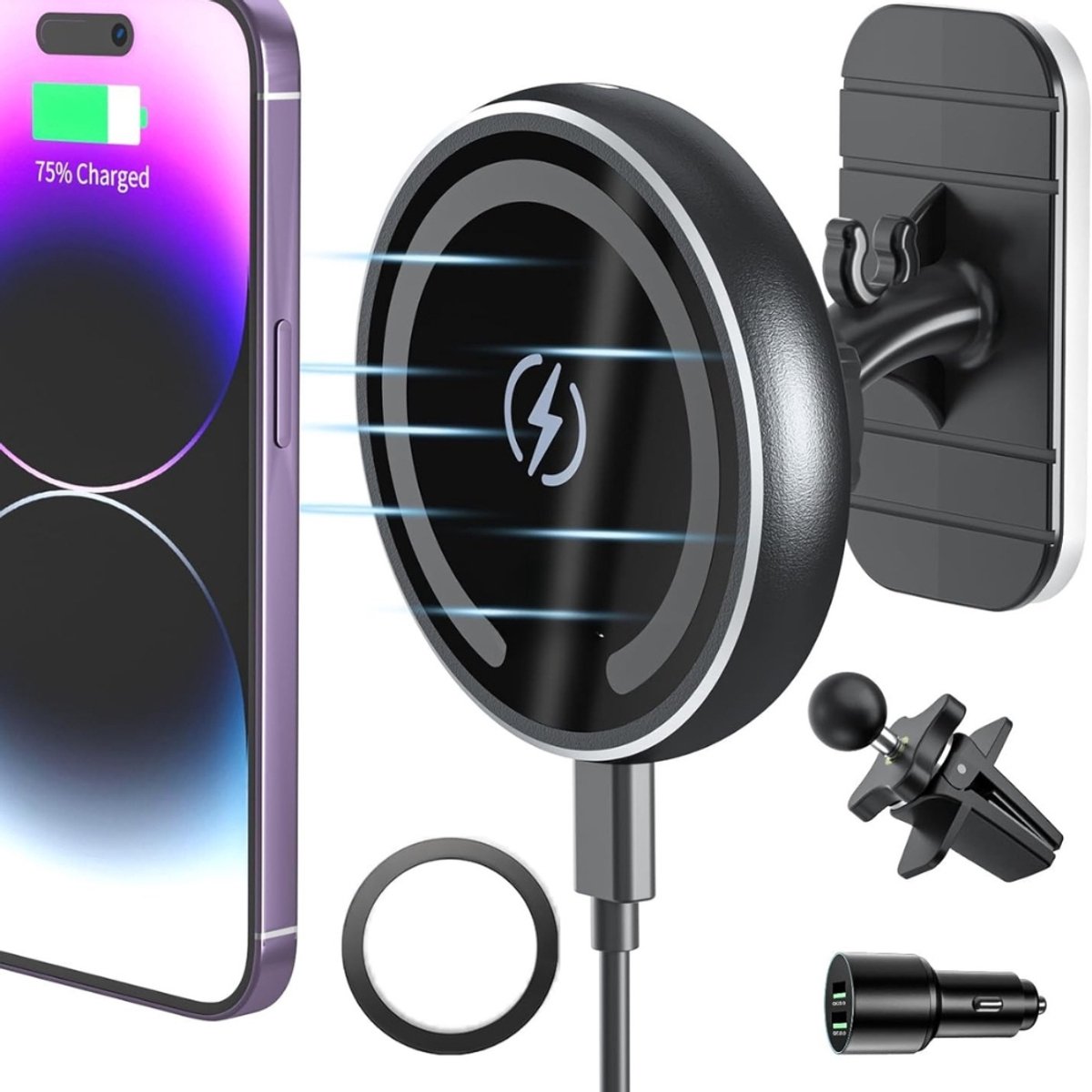 Famanu – Magnetische telefoonhouder voor auto met draadloze oplaadfunctie, geschikt voor dashboard en ventilatie