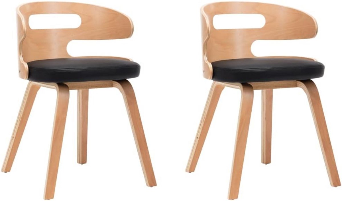 Set van 2 Gebogen Eetkamerstoelen met Zwarte Kunstleren Bekleding