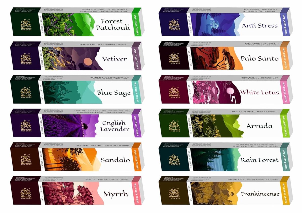 Himalaya Premium Assorted Wierook Stokjes 12 x 15 g - Luxe Geurenset Agarbatti | Patchouli, Anti-Stress, Arruda, Blue Sage & Meer | Voor Pooja, Meditatie & Ontspanning met Kajal Sticker