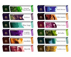 Himalaya Premium Assorted Wierook Stokjes 12 x 15 g - Luxe Geurenset Agarbatti | Patchouli, Anti-Stress, Arruda, Blue Sage & Meer | Voor Pooja, Meditatie & Ontspanning met Kajal Sticker