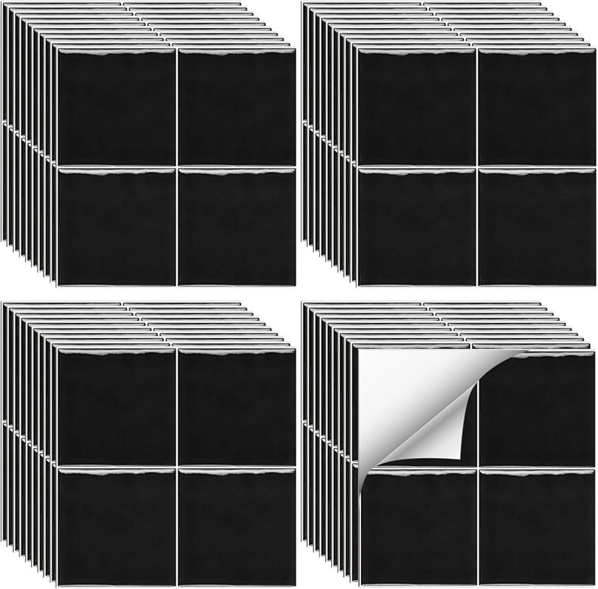 Zelfklevende 3D Wandtegels Zwart 40 Stuks – 15x15 cm – Keuken & Badkamer Decoratie