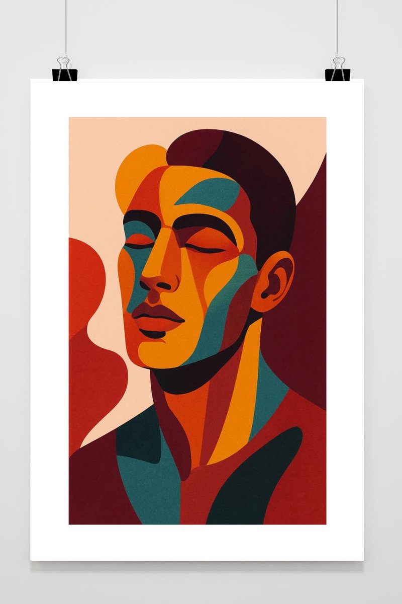 Man Portret Poster - Abstract Posters - Geometrische - Kunst - Vormen - Met Witte Rand - P