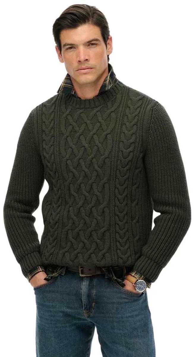 Superdry Jacob Kabelgebreide Trui Heren Sweaters Groen