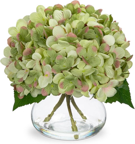 Kunst Hortensia Bloemen in Glazen Vaas met Nepwater - Zijden Bos voor Huisdecoratie