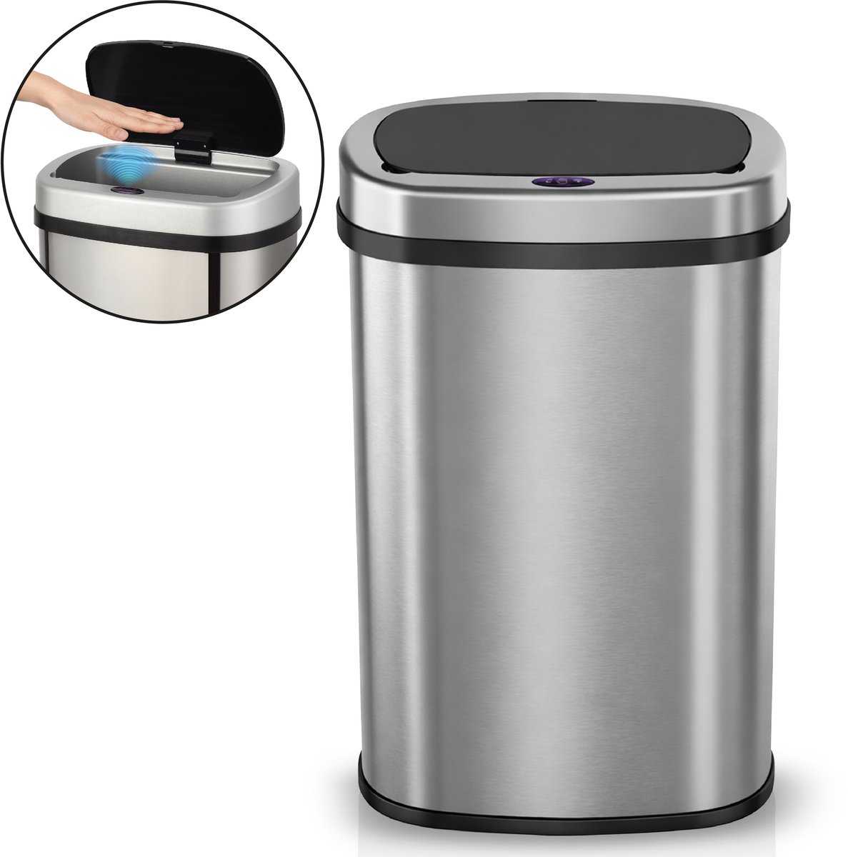 ADSafety Prullenbak met Sensor - 60 Liter - Afvalbak RVS - Vuilnisbak - Soft Close Deksel - Zilver