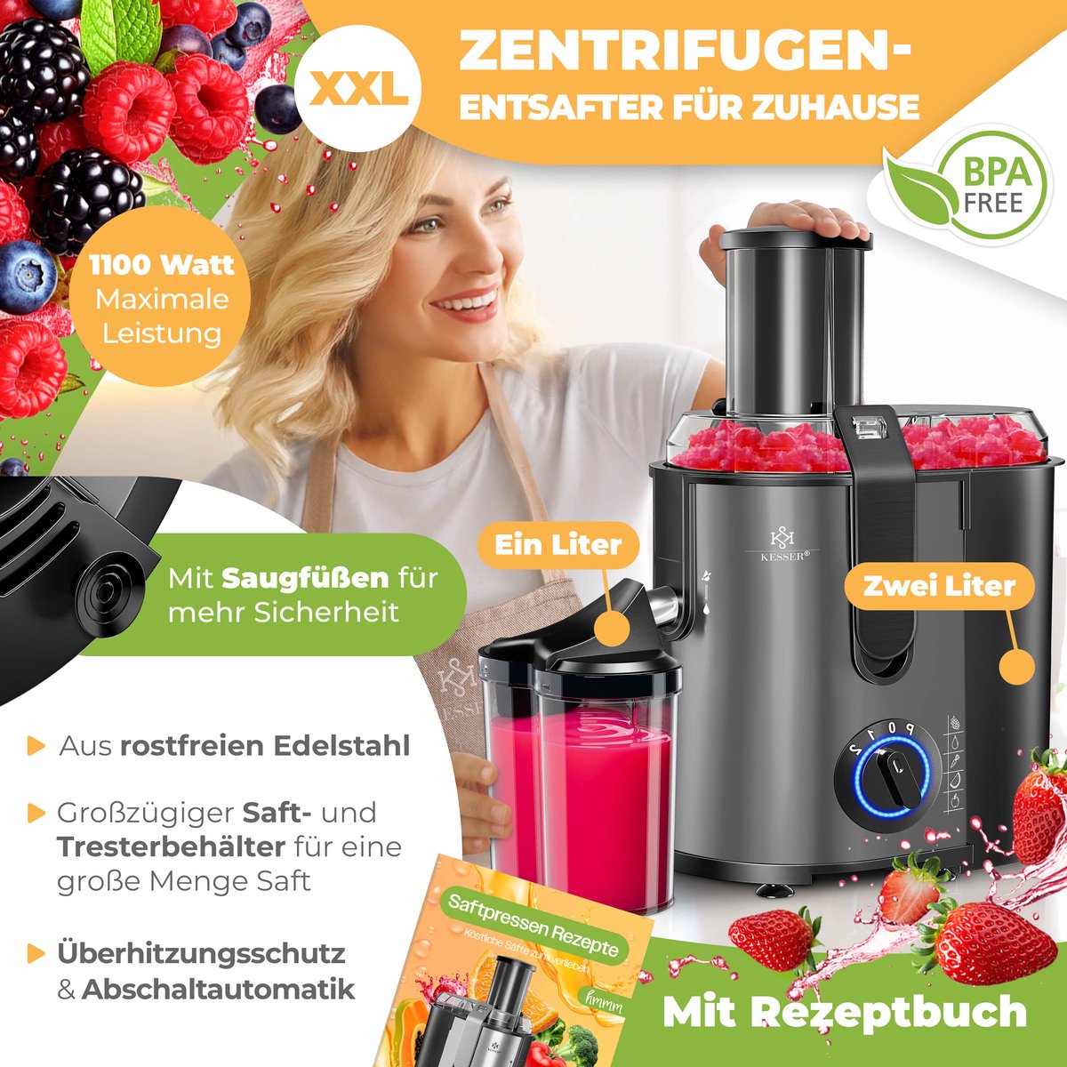 KESSER Slowjuicer - Sapcentrifuge 1100W thumbnail 8