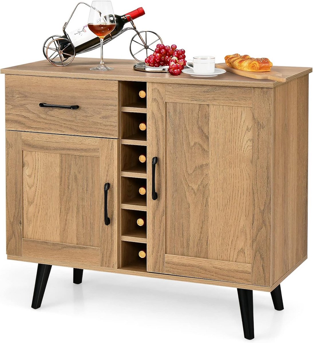Buffetkast Wijnkast Sideboard Rustieke Stijl met 6 Flessen wijnrek en Lade