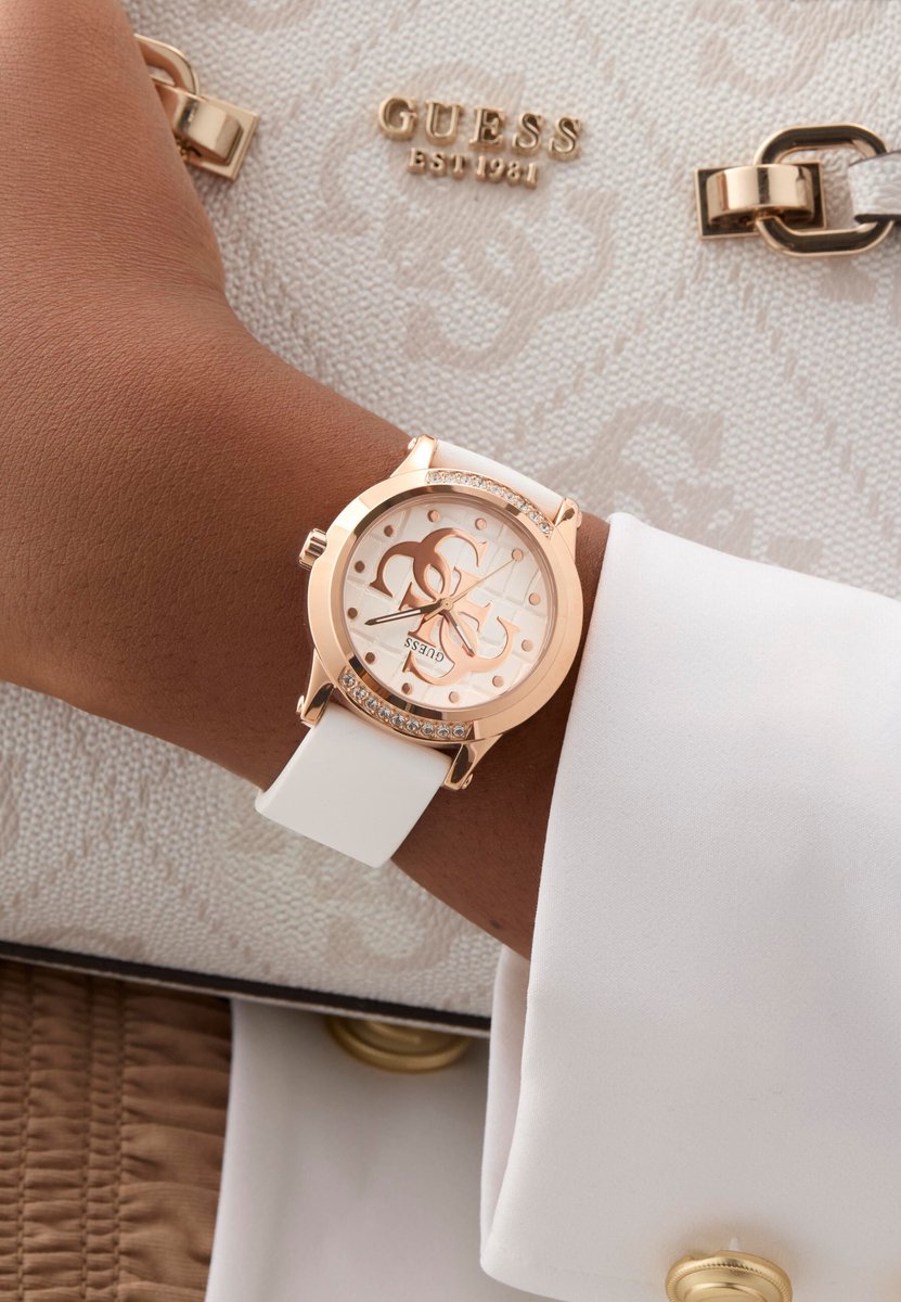 Guess Annette Quartz Analoog Horloge Wit Case: 100% Recycled Steel | Armband: 100% Silicone 36 mm GW0860L2, GW0860L4
