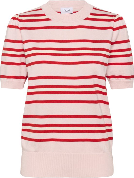 Saint Tropez PilaSZ SS Pullover Dames Trui - Chalk Pink Red Multi Stripe