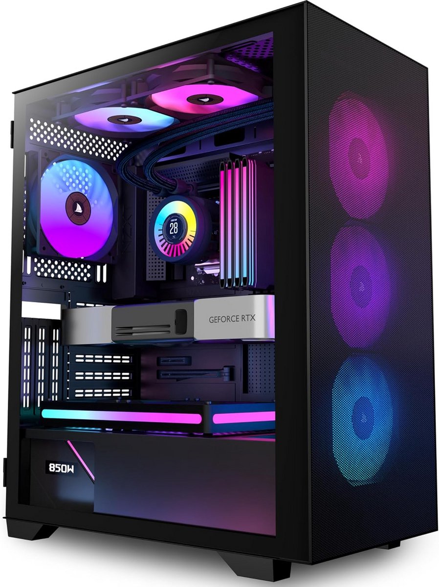 ATX Mid Tower Gaming PC Behuizing met 6 ARGB PWM Ventilatoren en Gehard Glas Paneel