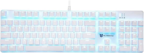 Qisan Mechanisch Gaming Toetsenbord – Bedraad, Witte Backlit, Blauwe Schakelaars, 104 Toetsen US Layout, Roze