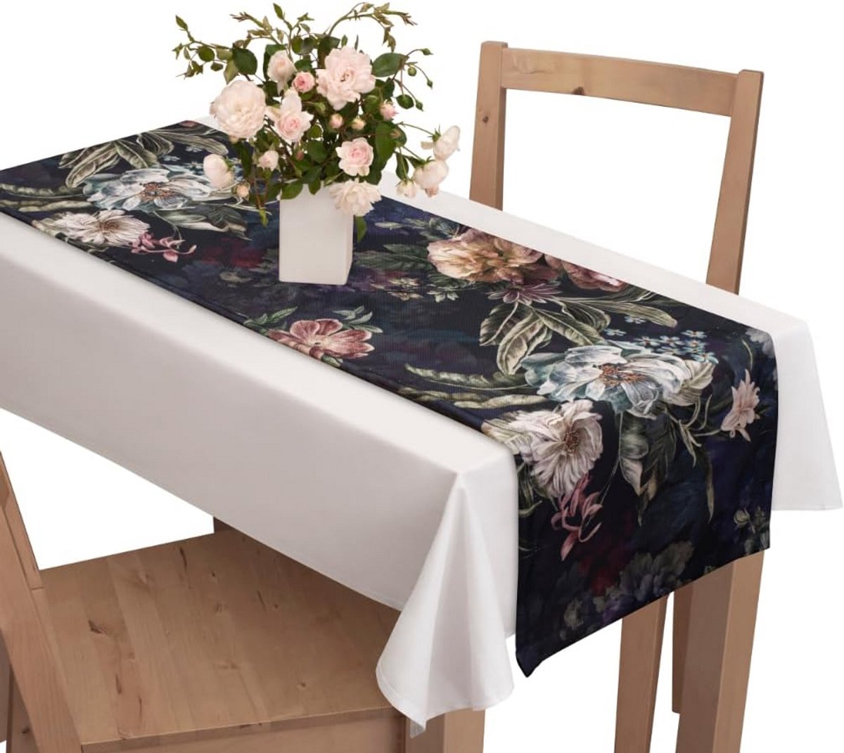 Lange Tafelloper Goud Grijs Bladeren Patroon Elegant Tafelkleed 200 cm