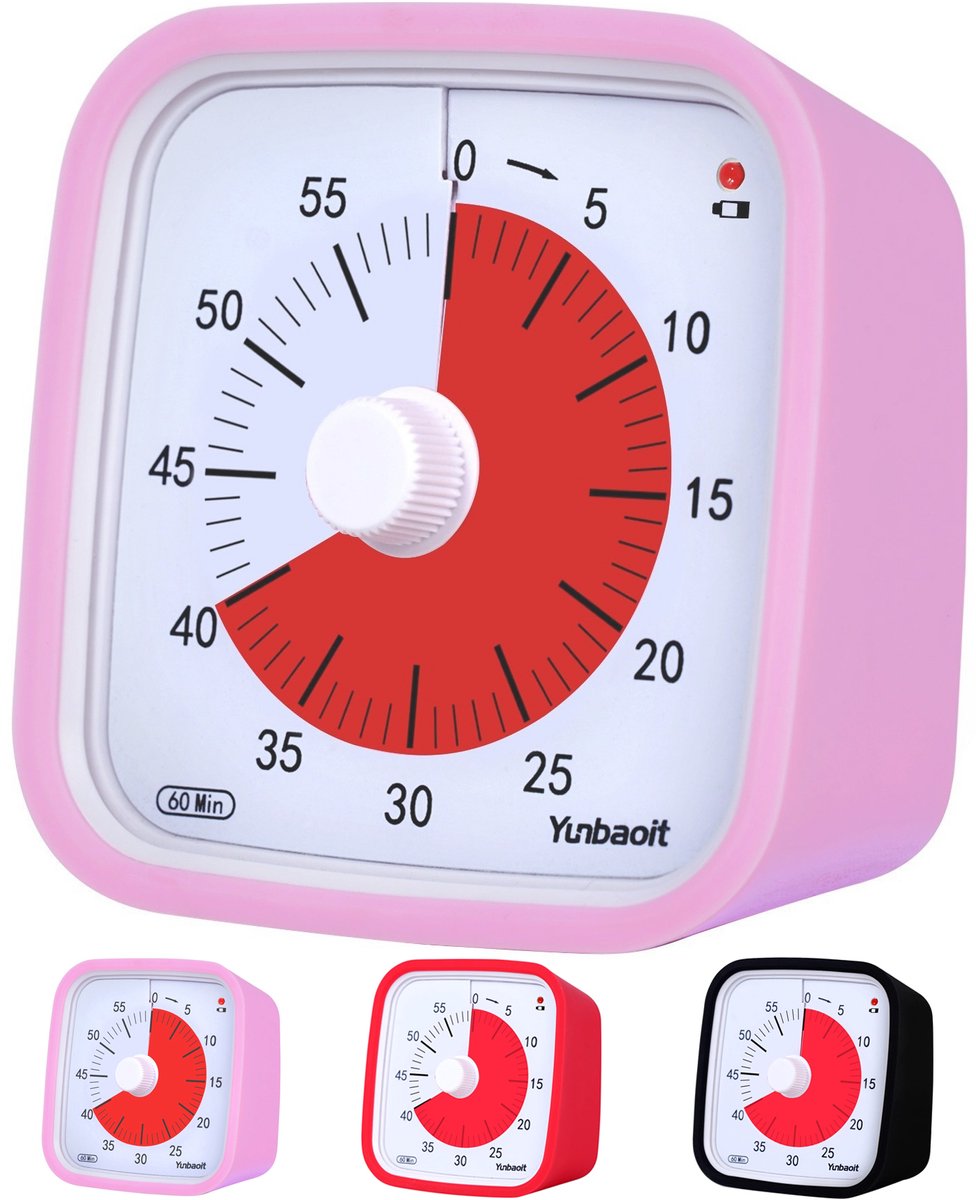 Visuele Timer 60 Minuten - Analoge Kookwekker voor Kinderen & Volwassenen - Stil & Instelbaar Alarm - Focus & Time Management - Met Siliconen Hoes - Roze