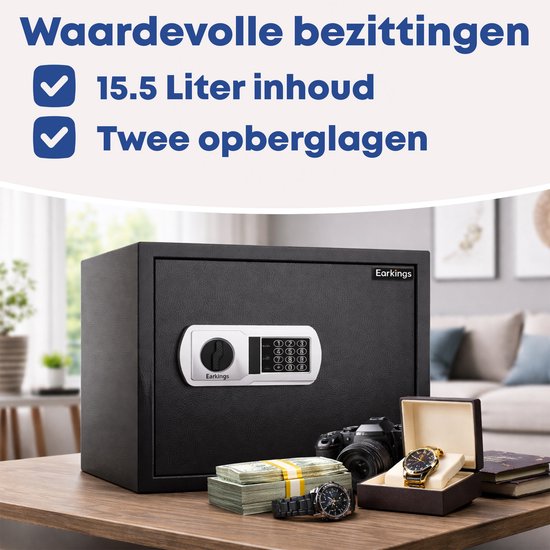 Coffre-fort Earkings 25x35x25 cm avec serrure à combinaison - Tirelire électronique sécurisée - Matériel de fixation inclus, deux clés d'urgence et serrure d'alarme - 15,5L