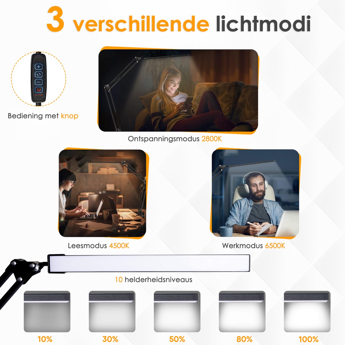 Vesfy LED Bureaulamp met Klem - Dimbaar thumbnail 4