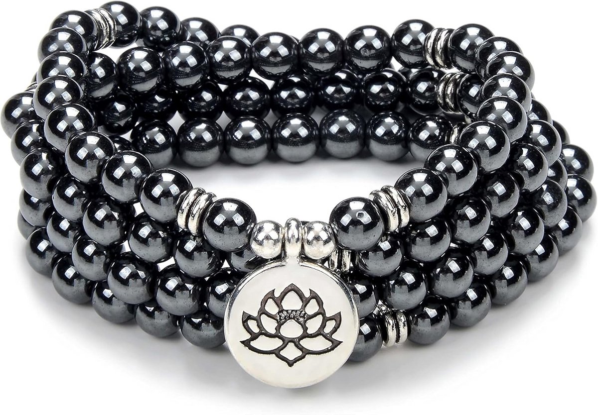 Meditatie Mala Kralen 108 Stuks - Gebedssnoer Ketting en Armband met Lotus Bedel voor Yoga