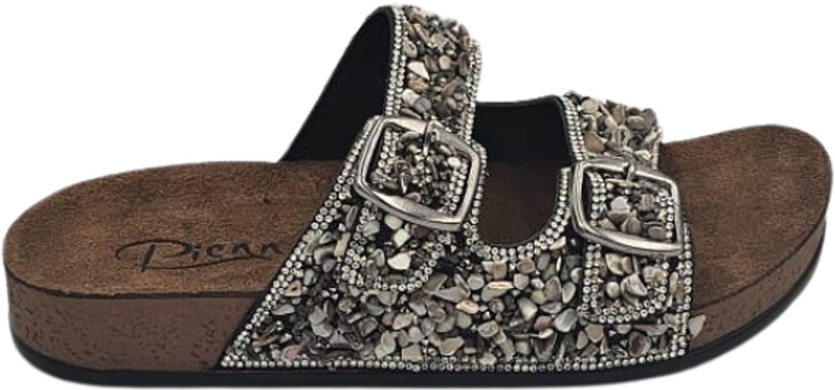 Berussa-Pienn Luxury-Dames Sloffen- Dames Slippers - Luxe Glinsterende Stenen - Dubbele Gesp - Anatomisch Voetbed -Zachte zool- Maat 36-40 - Handgemaakt in Turkije