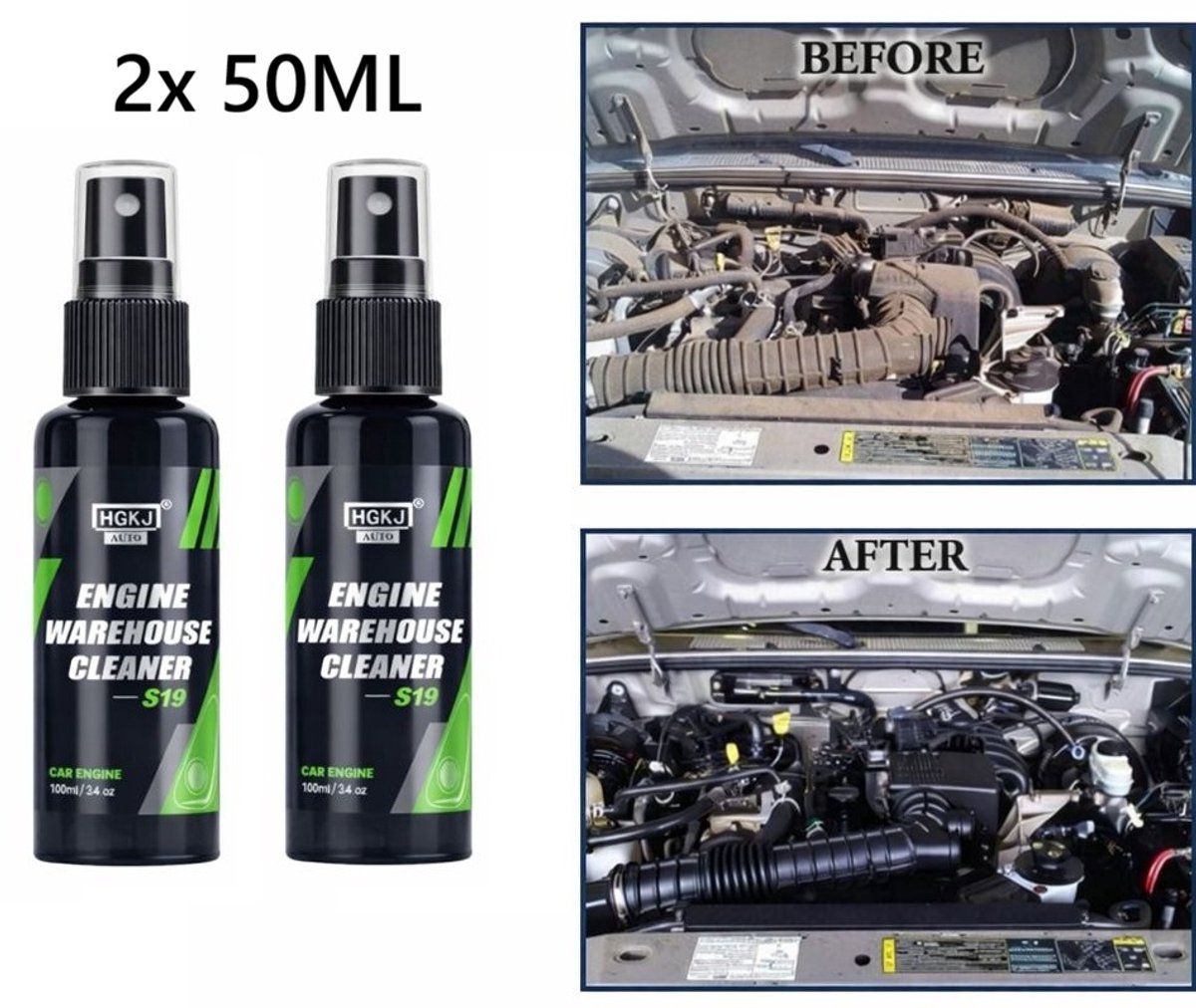TLVX 2 stuks Krachtige Auto Motorruimte Reiniger Spray 50ML / Snel en effectief verwijderen Vet / Vuil / Vlekken / Motor Ontvetten / Schoonmaken onder de Motorkap / Langdurige Bescherming Auto / Engine Cleaner Protector / Kunststof Glans / Plastic