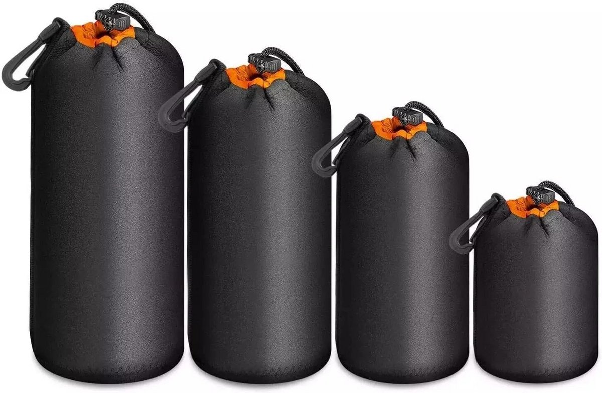 Set van 4 Lens Tassen voor Camera - Waterdichte Neopreen Beschermhoezen met Karabijnhaak