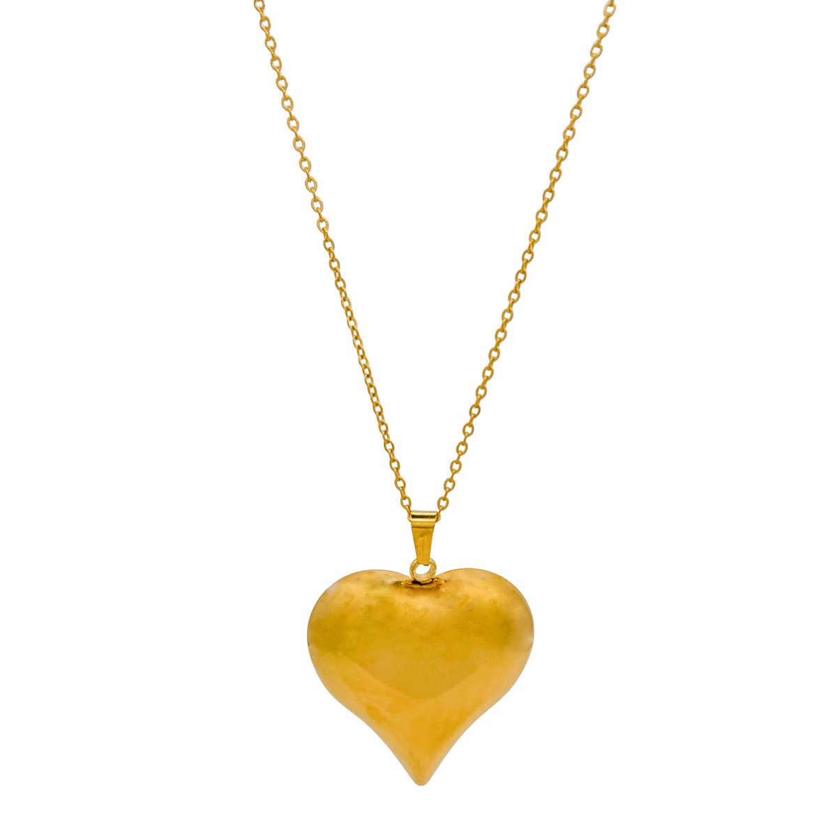 LOUIZ - Ketting met chubby hart L - Lange ketting met hart - Cadeau tieners - Trendy ketting voor tienermeiden - Goudkleurig Stainless Steel - Nikkelvrij en Waterproof