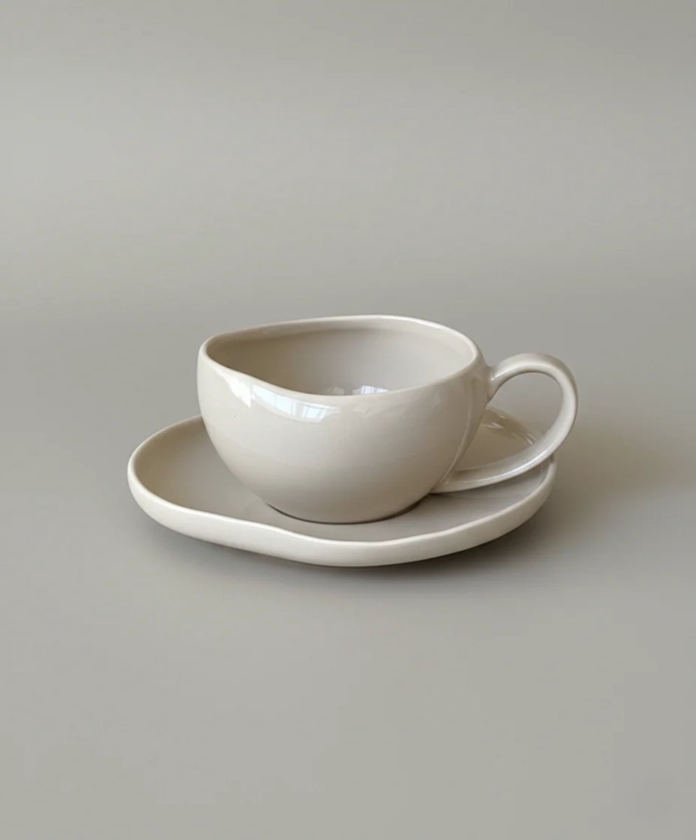 Almina Wave Biscuit - Espressoset - 12-delig - Wit - 120ml - Porselein - Koffiekopjes