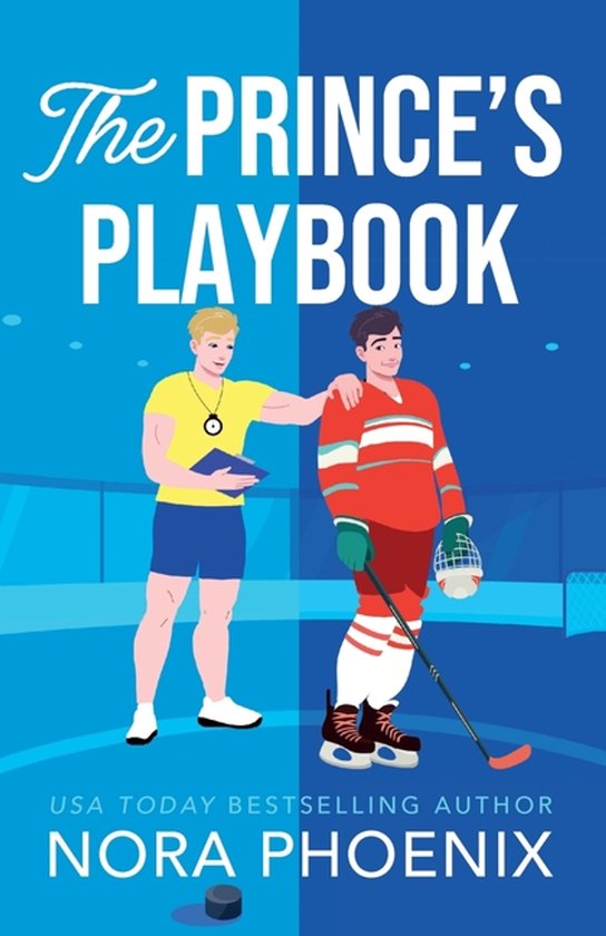 Deux hommes sur une patinoire de hockey. L'un porte un t-shirt jaune et un short bleu, l'autre un maillot de hockey rouge. Titre : The Prince's Playbook.