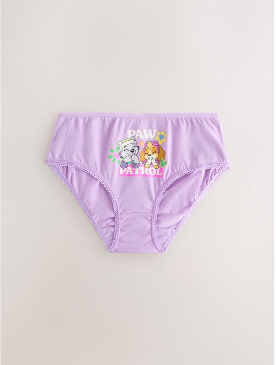 Lila slip met 'PAW' en 'PATROL' tekst, en afbeeldingen van Chase en Skye van Paw Patrol.