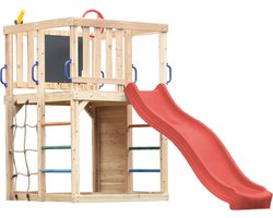 AXI Sam Klimtoestel met Klimwand, Klimnet en Klimrek - Verrekijker, Wiel en Krijtbord – Rode Glijbaan - FSC 100% hout – Speeltoren voor de tuin / buiten