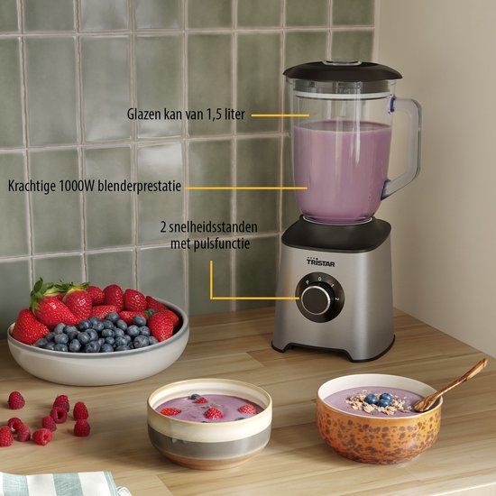 Tristar 1000W blender - BL-4489 - Glazen Kan - 1.5 Liter inhoud van Merkloos — afbeelding 2