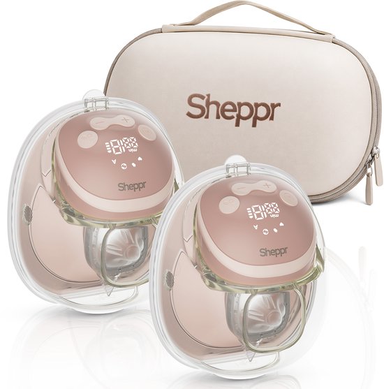 Sheppr® Handsfree Borstkolf PURE– Elektrische Borstkolf – Dubbele Borstkolf – Kolf Apparaat – BPA Vrij – 4 Modi & 15 Levels - Incl. Moedermelk bewaarzakjes, Reistas, Tepelmaat meter & Borstschildverkleiners - 2026 Model