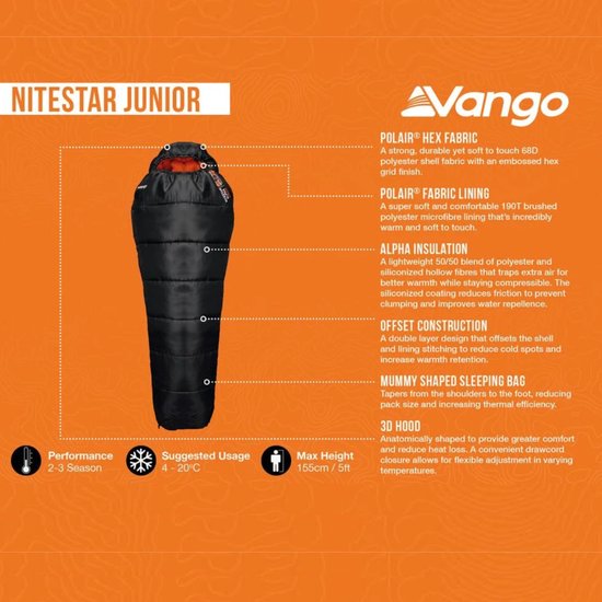 Vango Nitestar Alpha Junior Slaapzak - 2–3 Seizoenen - Lichtgewicht - Compact Op te Bergen — afbeelding 3