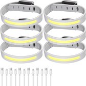 Hardloopverlichting arm-Wandel lampjes-6-delige set - Oplaadbare LED-hardlooplamp - met verstelbare schouderband - geschikt voor hardlopen in het donker, joggen, wandelen, kamperen en trektochten - grijs - 38,5 x 3 cm