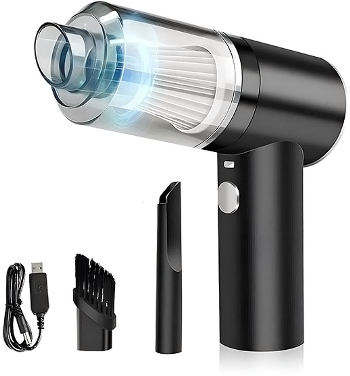 Handstofzuiger Snoerloos – Auto stofzuiger – 2 opzetstukken en HEPA filter – USB Oplaadbaar - Zwart