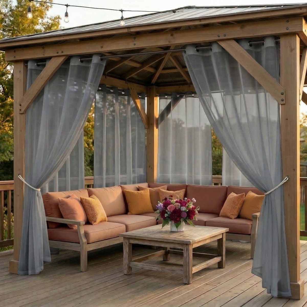 Qelus 2 Stuks Buitengordijnen Waterdicht Lichtdoorlatend met Ringen - Outdoor Gordijn Transparant - 132x213cm - Blauw Donkergrijs (2 Stuks)