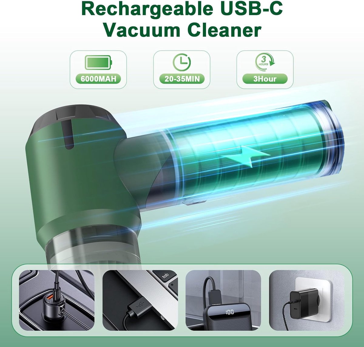 Sander Shop Handstofzuiger 15000PA 4 in 1 voor Thuis en Auto - afbeelding 2