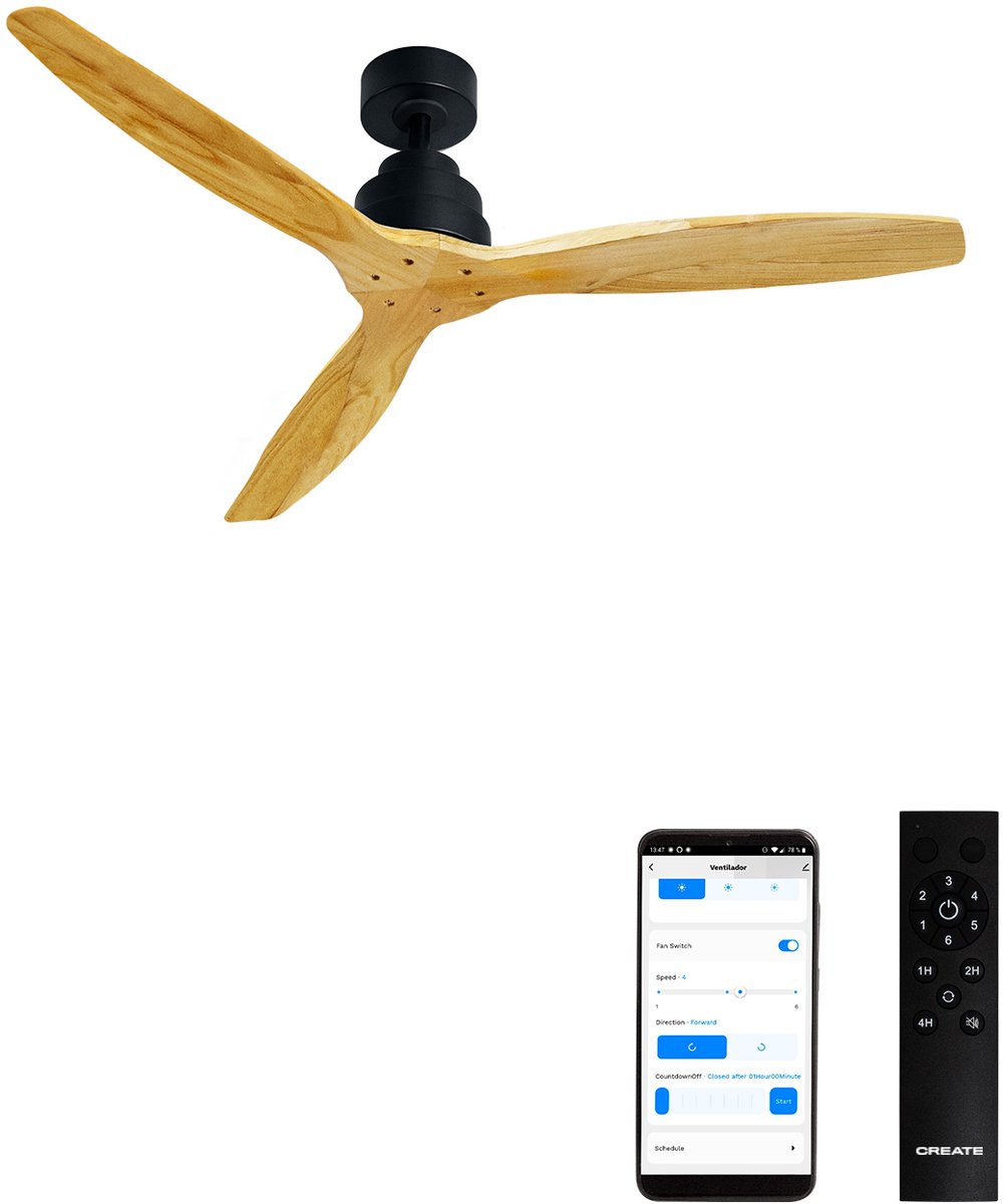CREATE - Stille plafondventilator met technische ABS bladen 40W (Ø132cm) - Geen licht - Met WiFi + Afstandsbediening - 6 snelheden - Programmeerbaar - WIND STYLANCE