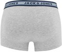 Grijze Jack & Jones boxershort met donkerblauwe en grijze logo-elastische band.