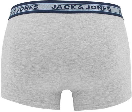 Grijze Jack & Jones boxershort met donkerblauwe en grijze logo-elastische band.