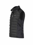 Zij-aanzicht van een zwarte, gewatteerde bodywarmer voor dames van Bjørnson met ritssluiting.